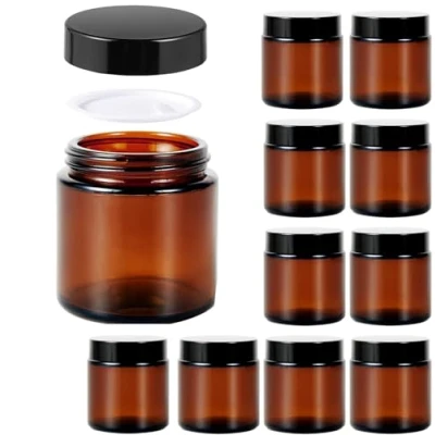 Afbeelding van 10 stuks amberglazen lege potjes, 100 ml, bruine crèmepotje, glazen container, leeg, navulbare potten, met deksel en liner voor cosmetica, crèmes, lotions, etherische oliën,