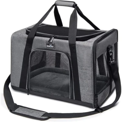 Afbeelding van Wakytu Reistas hond, vliegtuig, transportbox voor kat transporttas, huisdieren, opvouwbare hondentransportbox, kattentransportbox, hondendraagtas, hondenbox auto, ademende hondentas, grijs