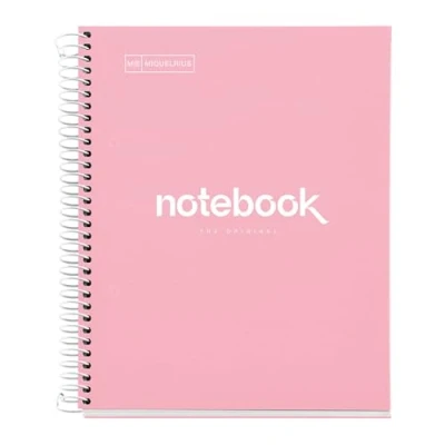 Afbeelding van Miquelrius Notitieboek A5 80 vellen 90 g geruit 5 x mm 1 kleurstrepen gelamineerd harddeksel kleur roze