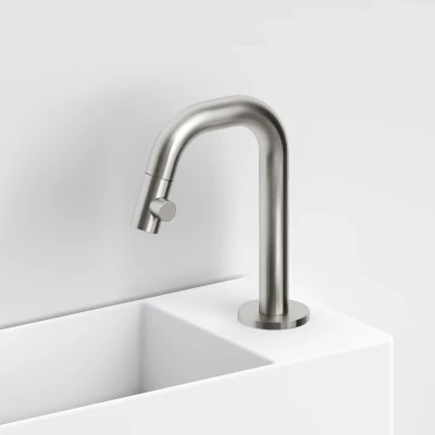 Afbeelding van Clou Kaldur Fonteinkraan Met Korte Uitloop Rechts Geborsteld RVS 15.9x4.5x10.6cm