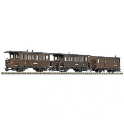 Afbeelding van Liliput L340020 H0e 3 delige set 2 assige personenwagons B14 en B17 Maintwg. PF51 van de Zillertalbahn