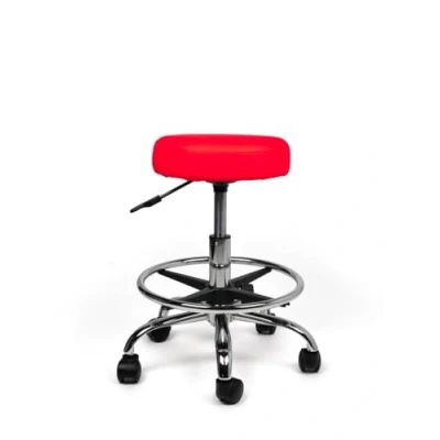 Afbeelding van tabouret Rood Laag met Voetring Zithoogte 40/58cm kruk op wielen krukje werkkruk zadelkruk bureaukruk kapperskruk verstelbaar draaikruk rugleuning tot 160kg