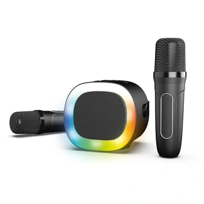 Afbeelding van R MUSIC karaoke microfoons, 2 draadloze draagbare RGB luidspreker, Bluetooth 5.0, AUX poort en micro SD poort, 5 stemvervormingseffecten + 3 modi