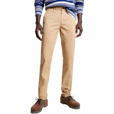 Afbeelding van Tommy Hilfiger Heren Chino Bleecker 1985 Pima Katoen Geweven Broek, Geel, 29W/36L, Klassieke Khaki, 29W / 36L