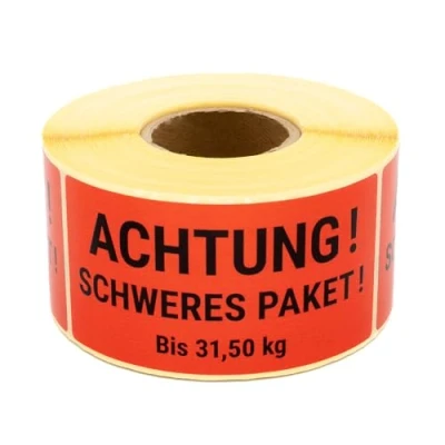 Afbeelding van MDlabels Waarschuwingsetiketten op rol 100x50mm 500 Let op! Zwaar pakket! tot 31,5 kg Caution! Heavy! Verzendsticker