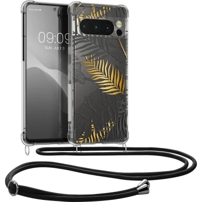 Afbeelding van kwmobile telefoonhoesje geschikt voor Google Pixel 8 Pro Hoesje met telefoonkoord Back cover smartphone Case in geel / grijs transparant