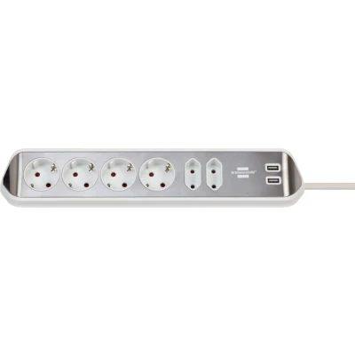 Afbeelding van Estilo 6 voudige hoek stopcontactstrip met hoogwaardig RVS oppervlak v