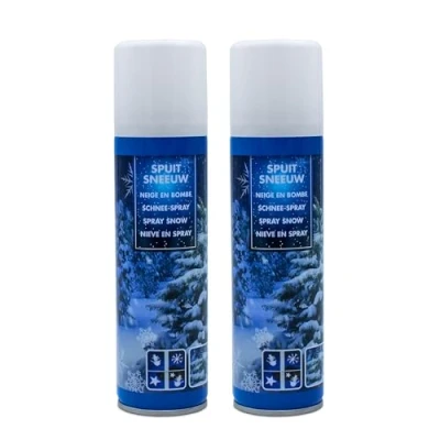 Afbeelding van Kerstsneeuwspray 150 ml met 8 sjablonen, set van 2, decoratieve kunstsneeuw om te spuiten, sneeuw, sneeuwverf, sproeisneeuw, raamsneeuw, kerstboom, decoratie