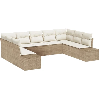 Afbeelding van vidaXL 9 delige tuinset met kussens in Beige Poly Rattan