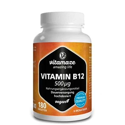 Afbeelding van Vitamine B12 hooggedoseerd en veganistisch, methylcobalamine, 500 mcg 180 tabletten voor 6 maanden Natuurlijk voedingssupplement zonder toevoegingen.