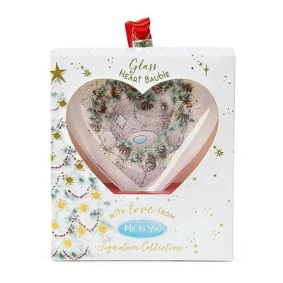 Afbeelding van Me To You Bear Teddy XGT01041 Kerstballen, glas, hartvorm, blauw, grijs, rood
