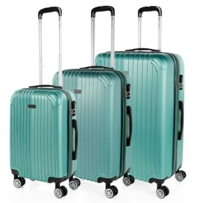 Afbeelding van ITACA Reiskofferset met 4 wielen, ABS trolley, uittrekbaar, robuust en licht, handvat hangslot, kleine cabine laag, medium groot toilettas. T71500, Aquamarijn, 55 cm + 35 cm, Basis: