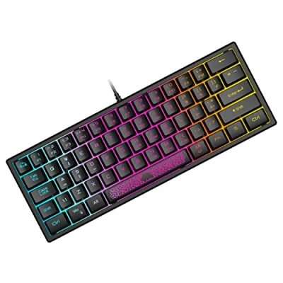 Afbeelding van Mini 60% Gaming Keyboard, Wired Membraan Game Toetsenbord met Compact 62 Toetsen, Stille Semi mechanisch Keycaps, Optisch Chroma RGB Verlichting, Ultra light, UK Layout, PC Laptop Computer Mac Zwart