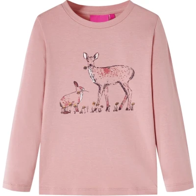 Afbeelding van Kindershirt met lange mouwen hert en konijnenprint 116 roze