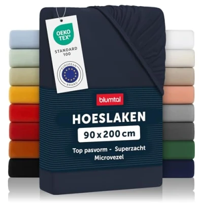 Afbeelding van Blumtal Hoeslaken Microvezel 90 x 200 cm Oeko Tex gecertificeerd tot 25 Matrashoogte Dark Ocean Blue Blauw
