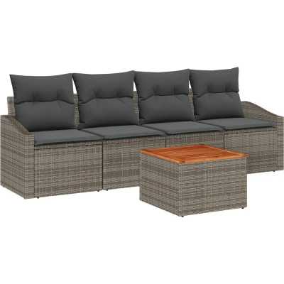 Afbeelding van vidaXL 5 delig tuinbankstel met kussens in grijs poly rattan acacia