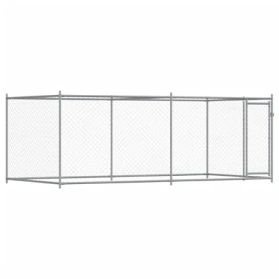 Afbeelding van vidaXL Hondenhok met deur 4x2x1,5 m gegalvaniseerd staal grijs