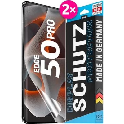 Afbeelding van se® Beschermfolie voor Motorola Edge 50 Pro 2x folies in SET uit Duitsland, eenvoudige installatiehulp, stofvrij en zonder luchtbellen, Folie TPU, Full Screen, 100% perfecte pasvorm