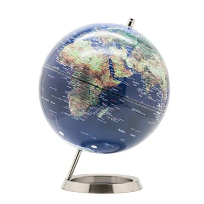 Afbeelding van Exerz 25 cm metallic wereldbol met een roestvrij stalen verpakking in hoogwaardige doos, ideaal om cadeau te geven het Engels (25 marineblauw)
