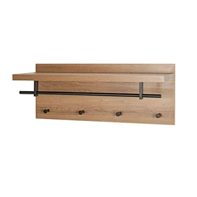 Afbeelding van HAKU Möbel Wandkapstok, MDF, eikenhout, zwart, B 75 x D 26 H 30 cm