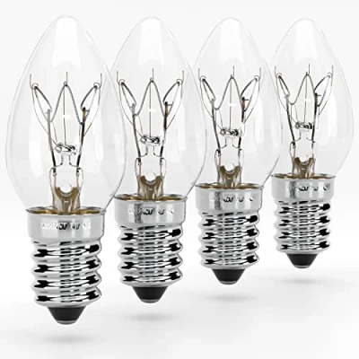 Afbeelding van HEITECH reservelamp, pak van 4 7W E14 reservelampjes voor oriëntatielicht, zoutsteenlamp, zoutlamp, naaimachine, vitrine lamp met 40 lumen gloeilamp