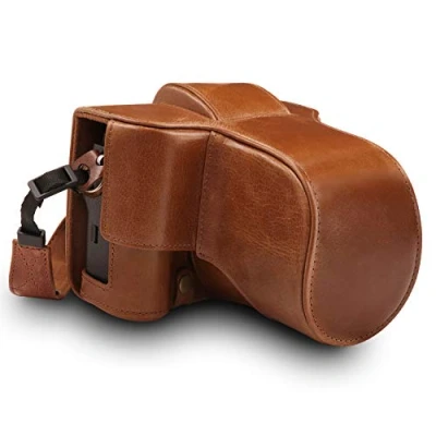 Afbeelding van MegaGear MG1551 Ever Ready Leren Camera Case voor Fujifilm X T3 (Xf23mm, Xf56mm &amp; 18 55mm Lens), Bruin