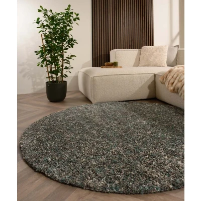 Afbeelding van Rond Hoogpolig Vloerkleed Blend Blauw/grijs 80 Cm