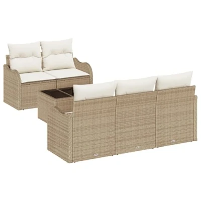 Afbeelding van vidaXL 6 delige tuinbankset met kussens Beige Poly Rattan