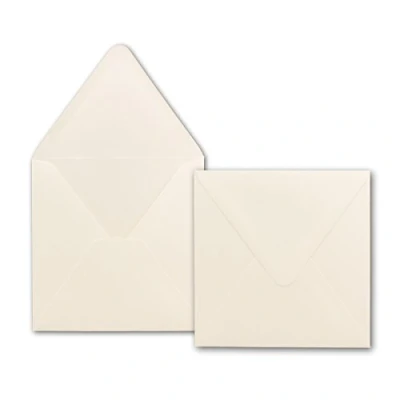 Afbeelding van 25 vierkante enveloppen in crème 14,5 x cm natte plakrand met puntige klep 120 gram/m² merk: NEUSER PAPIER