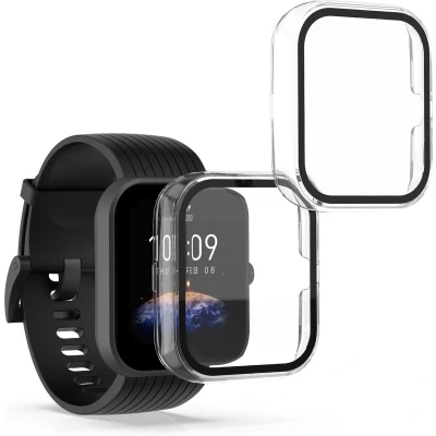 Afbeelding van kwmobile 2x cover geschikt voor Huami Amazfit Bip 3 / Pro Fitnesstracker van gehard glas en kunststof frame set transparant