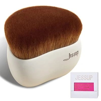 Afbeelding van Jessup make upborstel,Kabuki Foundation borstel,Platte gezichtsblushborstel,Vloeibare poederfoundationborstel voor het blenden van polijstpunten met geschenkverpakking, lichtgrijs SF002