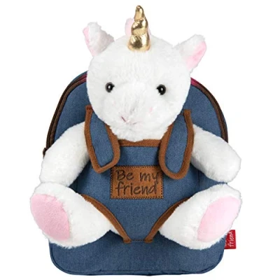 Afbeelding van Peutel Rugzak Roze met Knuffeldier Kinder 3 4 5 Jaar Kleuter Backpack Kleuterschool Zacht Knuffel Speelgoed Kindertas Peuterspeelzaal Meisje Jongen 27x21x9 cm Perletti (Pinguin)