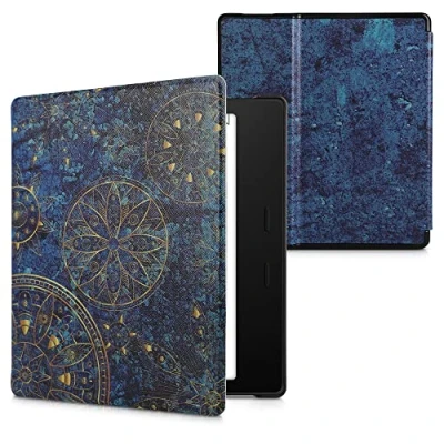Afbeelding van kwmobile e reader hoesje compatibel met Amazon Kindle Oasis 10. Generation Magneetsluiting Ereader case Mandala in geel/donkerblauw