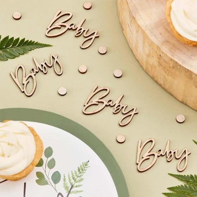 Afbeelding van Ginger Ray Botanische Baby Douche Houten Geschreven Confetti Hout
