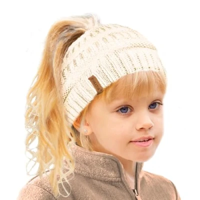 Afbeelding van TOSKATOK Thermische Teddy Fleece Gevoerde Paardenstaart Beanie Hoed voor Meisjes