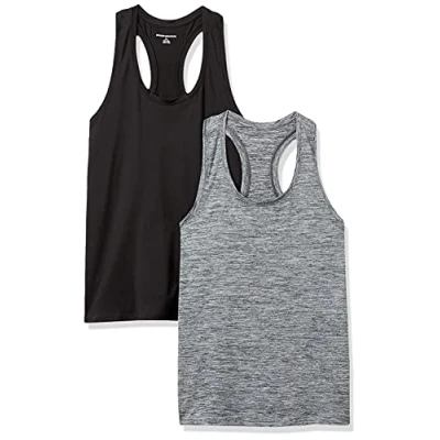 Afbeelding van Amazon Essentials 2 pack Tech Stretch Racerback Tank Top Shirt, Space Dye/Zwart, Medium