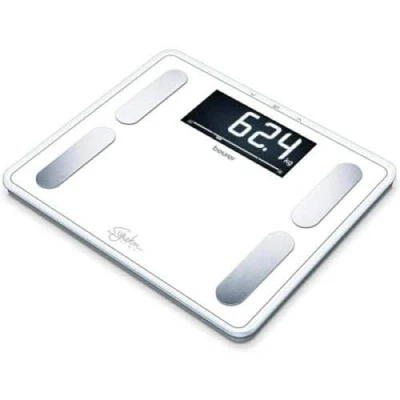 Afbeelding van Beurer BF 410 SignatureLine White Personenweegschaal Uitgebreide lichaamsanalyse Tot 200 kg XXL verlicht display Groot sta oppervlak veiligheidsglas 30x35 cm 10 Gebruikers Automatische uitschakeling Incl. batterijen 5 Jaar garantie