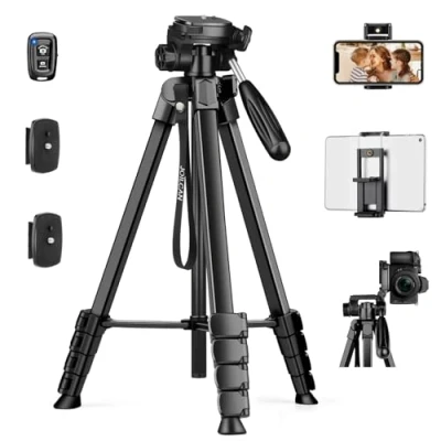 Afbeelding van JOILCAN iPad statief voor telefoon, 68 inch camerastatief tablet met afneembare kop, lichtgewicht aluminium reisstatief Pro, webcam, DSLR telefoonhouder en sluiter