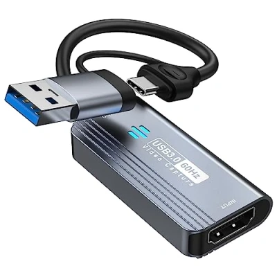 Afbeelding van Papeaso Video Capture Card, 4K HDMI naar USB3.0/Type C 1080P 60FPS Device, voor streaming, onderwijs, gaming, videoconferenties of live uitzendingen