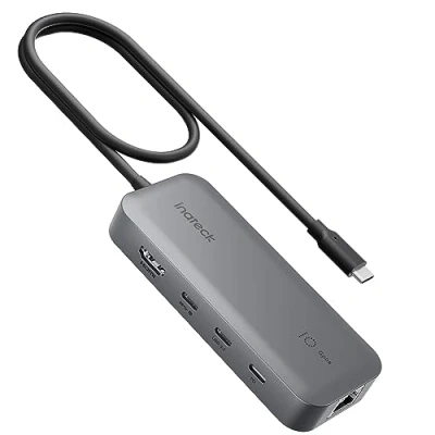 Afbeelding van Inateck 10 in 1 USB C hub, 4K 60Hz HDMI docking station, video + data, 100W PD, 10Gbps 2 3.2 C, 3.0 A, RJ45 Ethernet, SD/TF, 50 cm kabel, voor Windows 7/10/11, Linux, MacOS 10.2,