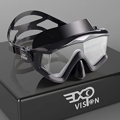 Afbeelding van Pano 3 duikmasker voor volwassenen, snorkel van gehard glas, premium zwembril met neusafdekking snorkelen, vrijduiken, zwemmen (mat zwart)