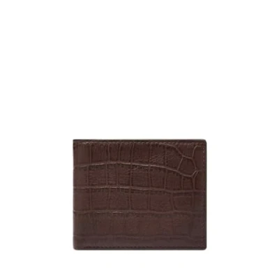 Afbeelding van FOSSIL Portemonnee Derrick Bifold Large Coin Pocket Brown Croco Donkerbruin