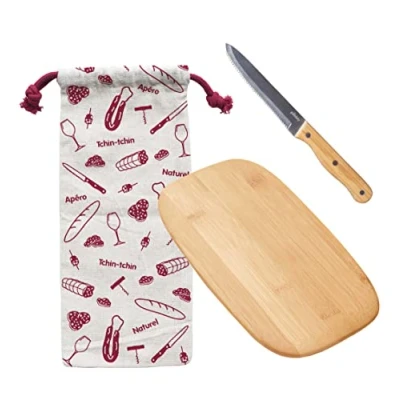 Afbeelding van Snijplank Pebbly Inclusief Mes En Bewaarzak Naturel 23x15 cm