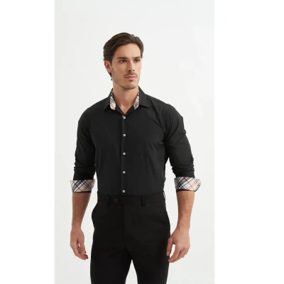Afbeelding van Overhemd Heren, Maat L, Tartan zwart geruit, Lange Mouwen