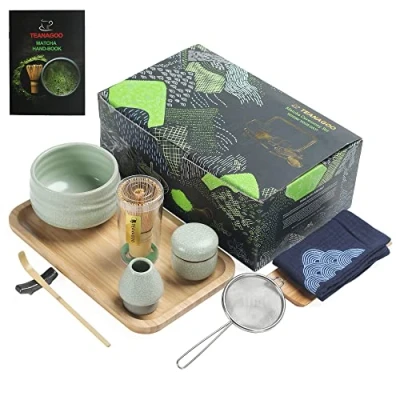 Afbeelding van TEANAGOO Japanse theeset, Matcha garde, kom Bamboe garde (chasen), schep (chashaku), gardehouder, theeset. O6, Groene Thee Poederkit Theeblad
