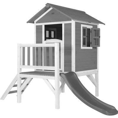 Afbeelding van AXI Speelhuis Beach Lodge XL Grijs met grijze glijbaan op palen veranda gemaakt van FSC hout