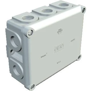 Afbeelding van Obo rechthoekige kabeldoos invoer 10x 20mm met deksel ip54 kunststof dxbxl 57x136x111mm grijs ral7035 2002345