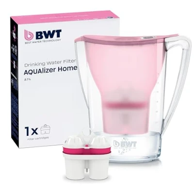 Afbeelding van BWT AQUAlizer Home Waterfilter, roze, inclusief 1 magnesiumfilterpatroon, waterfilter voor drinkwater, gerechten en dranken, filtert kalk, chloor, lood koper