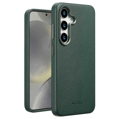 Afbeelding van Samsung Galaxy S25 MagSafe Hoesje Echt leder Accezz Backcover Groen Telefoonhoesje