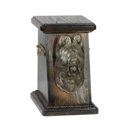 Afbeelding van Art Dog Custom Memorial Urn Handgemaakte Box Koudgegoten bronzen hondenkop op berkenbasis 19cmx32cmx30cm Briard